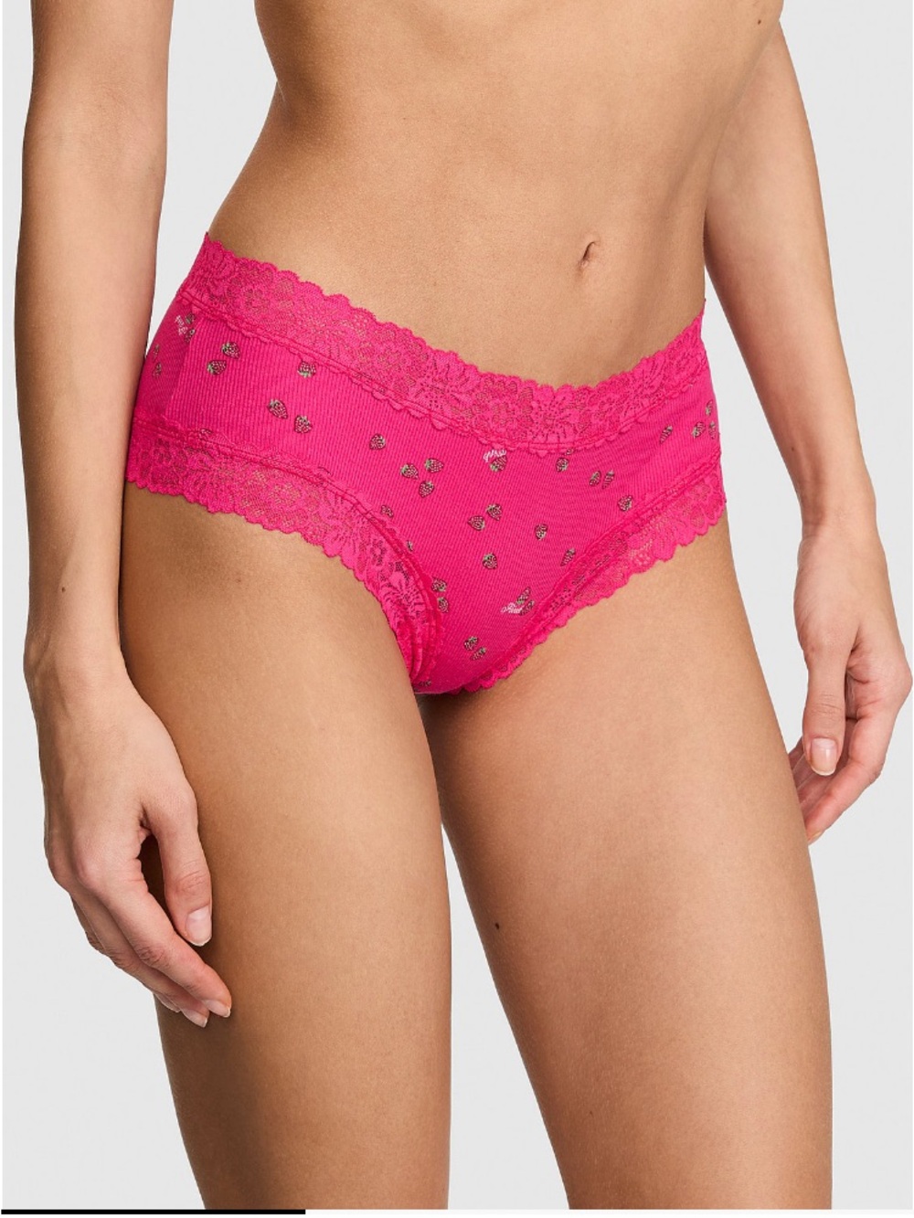 🍓VS Pink cotton cheeky panty with lace trim sz XL NWT